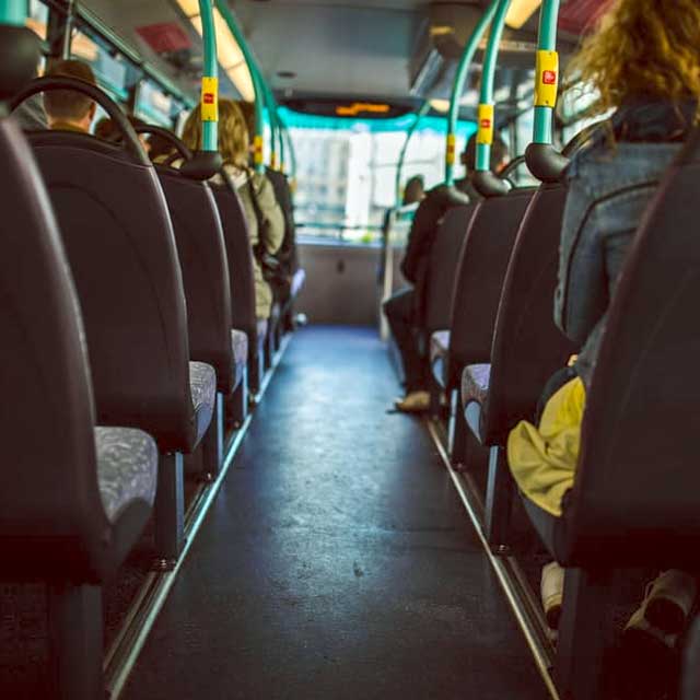 Inside view of a school bus down the isle